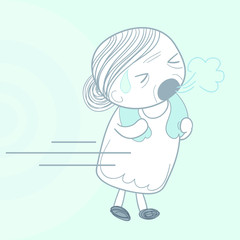 Character design concept of elderly falls : easy to be tired / weary/ fag