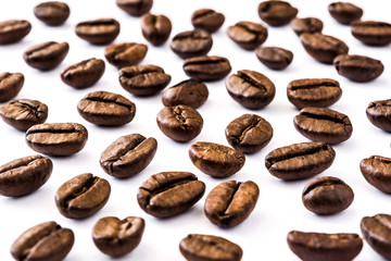Coffee beans pattern isolated on white background

