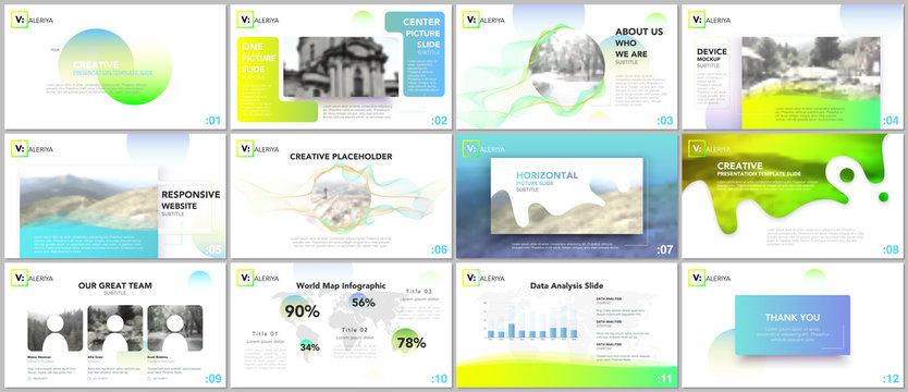 Clean, minimal presentation templates. Colorful elements on white background for your portfolio. Brochure cover vector design. Presentation slides for flyer, leaflet, brochure, report, advertising.