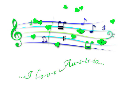 Musical score colored I love Austria