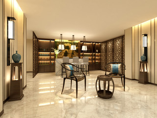3d render of interior design, working space