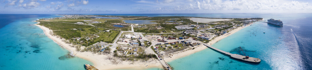 Aerial 180 degree panorama of the entire island of Grand Turk