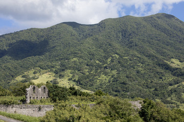 Fototapeta na wymiar Ruins of ancient fort on the island of St Kitts in the Caribbean.