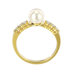 Obraz premium 3D illustration isolated yellow gold diamond ring with pearl