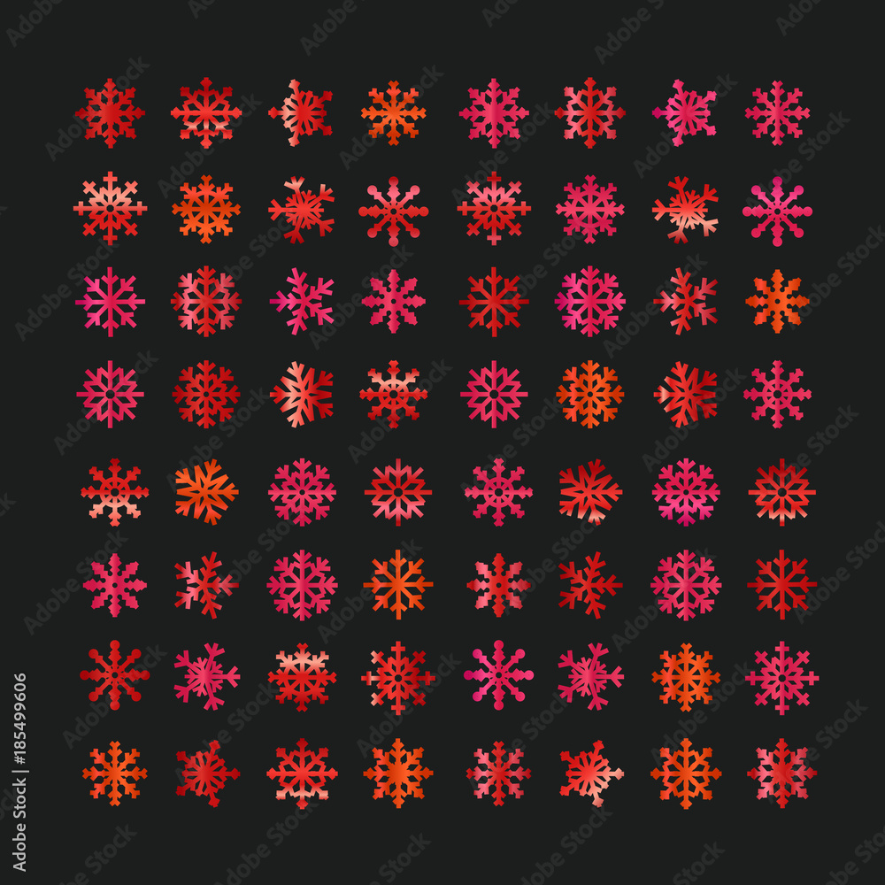 Poster different abstract red vector snowflakes collection