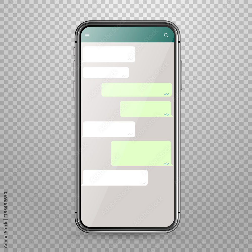 Aufkleber modern smartphone vector mockup with messenger application template. discussion template