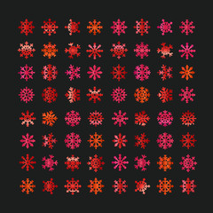 Different abstract red vector snowflakes collection