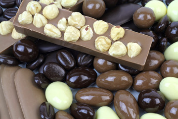 Delicious chocolate mix with hazelnuts and almond