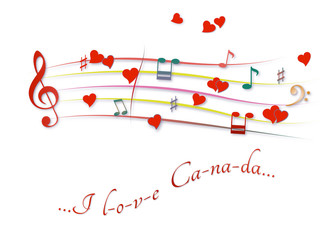 Naklejka premium Musical score colored I love Canada
