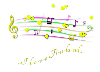 Musical score colored I love Finland