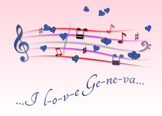 Musical score colored I love Geneva
