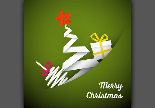 Christmas Card with White Ribbon Tree and Gifts