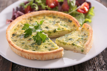leek quiche and salad