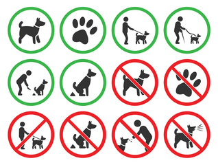 no dogs signs, dogs allowed and prohibited icons