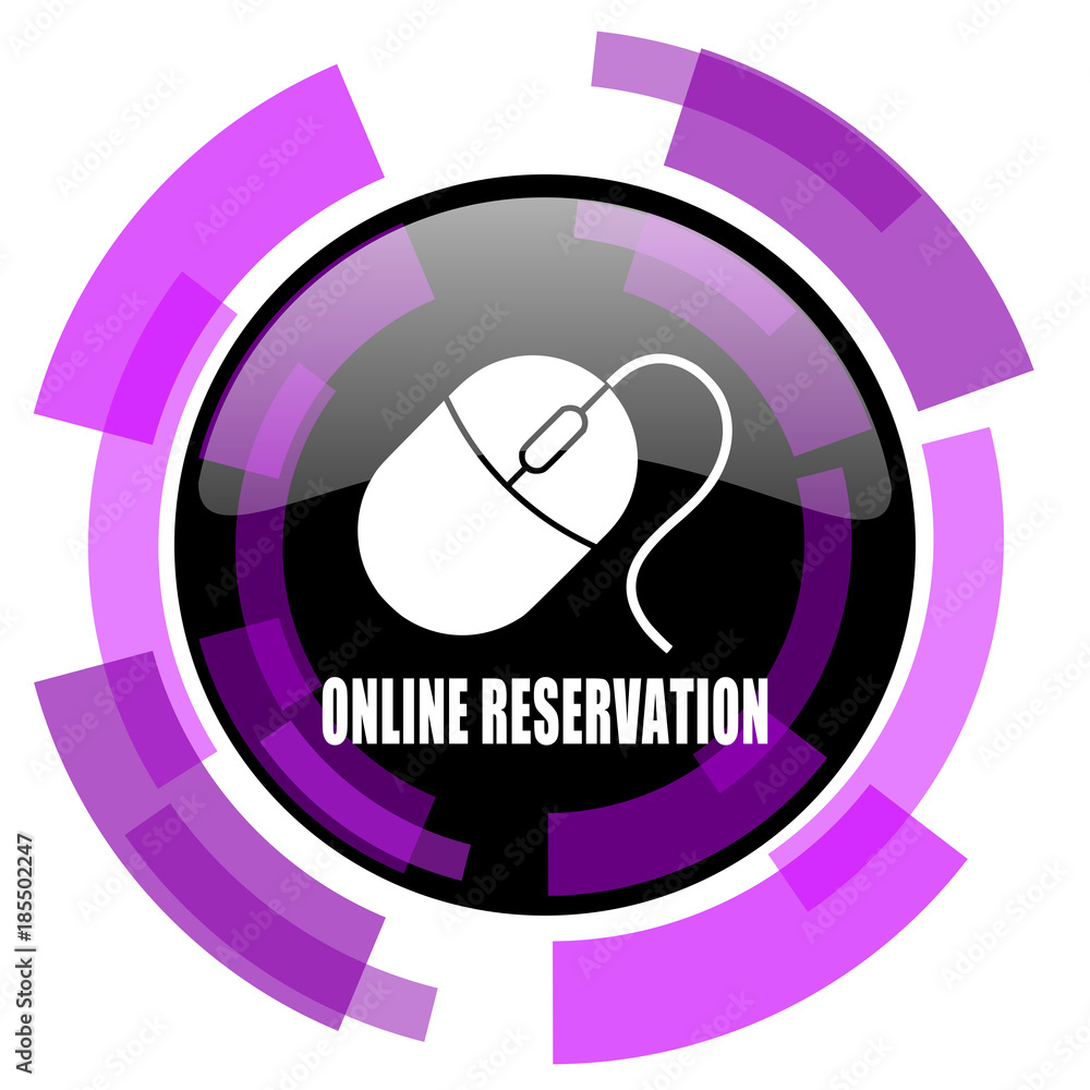 Poster online reservation pink violet modern design vector web and smartphone icon. round button in eps 10 