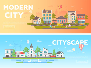 Cityscape - set of modern flat vector illustrations