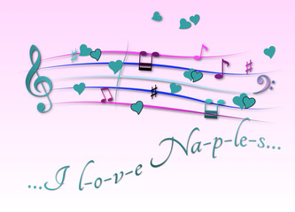 Musical score colored I love Naples