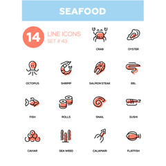Seafood concept - line design icons set