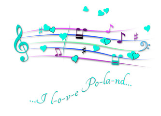 Musical score colored I love Poland