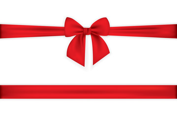 Red ribbon with bow on a white background. Vector illustration.  
