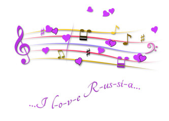 Musical score colored I love Russia