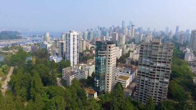 Vancouver aerial skyline from a city park