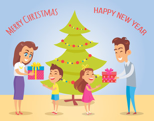 Fototapeta premium Merry Christmas and Happiness Vector Illustration