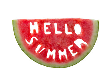 Hello summer concept - letters carved from watermelon