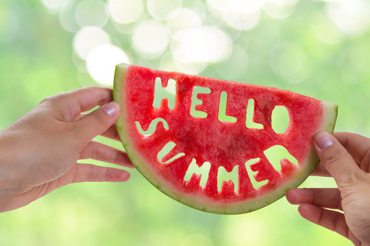 Hello Summer Concept - Letters Carved From Watermelon