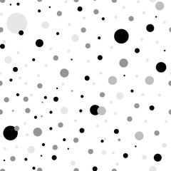 Seamless pattern with polka dots of different sizes. black and white color. Simple fashionable background for banners, printing on textile, paper, fabrics. Retro, vintage style 50s, 60s