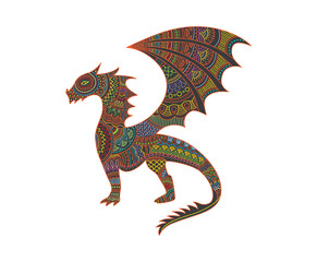 Dragon vector illustration with colorful Mexican style pattern - 185510404