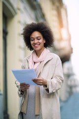 Mixed-raced woman holding document outdoor
