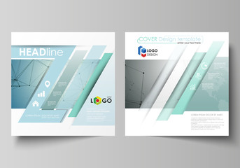Business templates for square design brochure, magazine, flyer, report. Leaflet cover, vector layout. Geometric background, connected line and dots. Molecular structure. Scientific, medical concept.