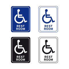 Wheelchair handicap disabled rest room sign set