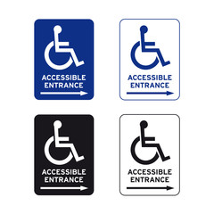 Wheelchair handicap accessible entrance sign set