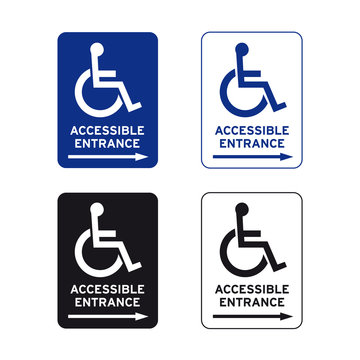 Wheelchair handicap accessible entrance sign set