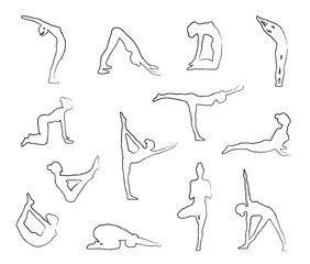      Sketch Yoga Silhouettes in Asanas 