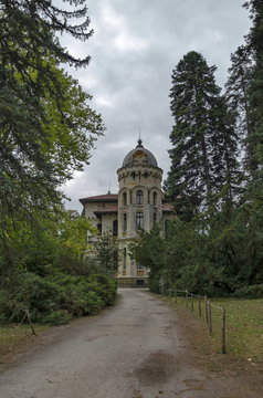 Fragment of restored Vrana Palace  in National monument of old landscape architecture Park  in former time 

royal palace on the outskirts of Sofia, Bulgaria, Europe 