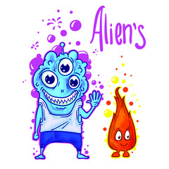 Vector aliens. Cartoon characters. Isolated on white background.