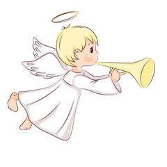 Cute little Christmas angel. Vector isolated on white background.