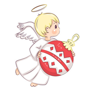 Cute little Christmas angel. Vector isolated on white background.