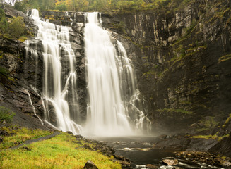 Skjervsfossen waterfall near Granvin and Voss in Norway