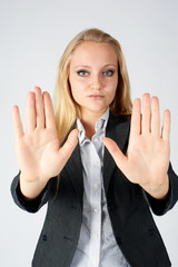 lady making stop gesture