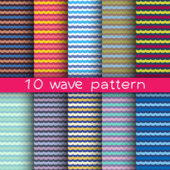 10 wave seamless patterns for universal background. Can be used for textile, website background, book cover, packaging.