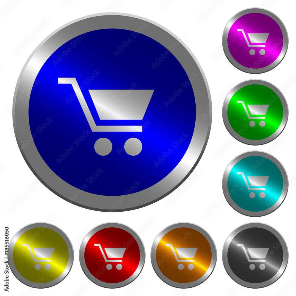 Poster empty shopping cart luminous coin-like round color buttons