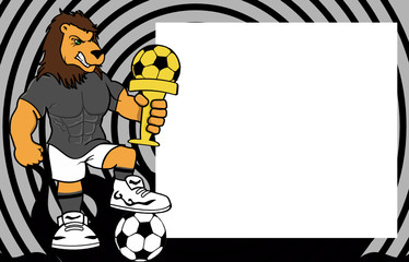 strong sporty lion futbol soccer player cartoon picture frame background in vector format 