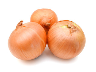 Three onion bulbs isolated on white background