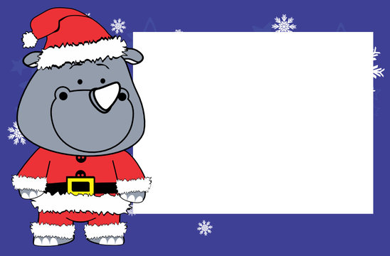 cute rhino cartoon xmas frame picture background in vector format very easy to edit