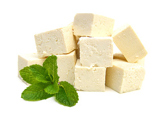 Closeup tofu isolated on white background