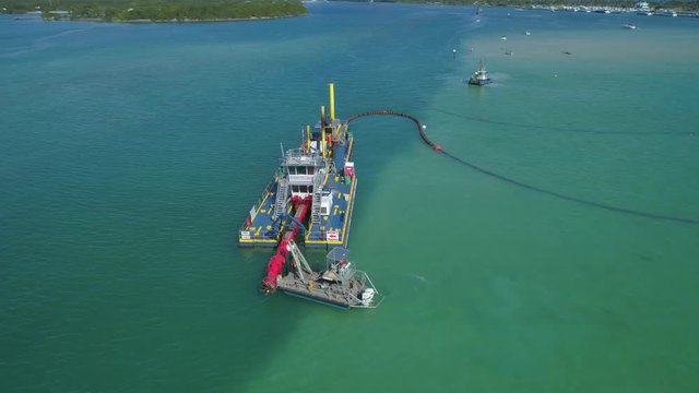 Drone orbit aerial Florida sand barge industrial inspection